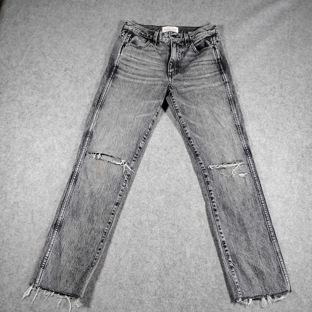 SLVRLAKE Hero High Rise Straight‎ Leg Jeans Gray Acid Wash Distressed Size 26